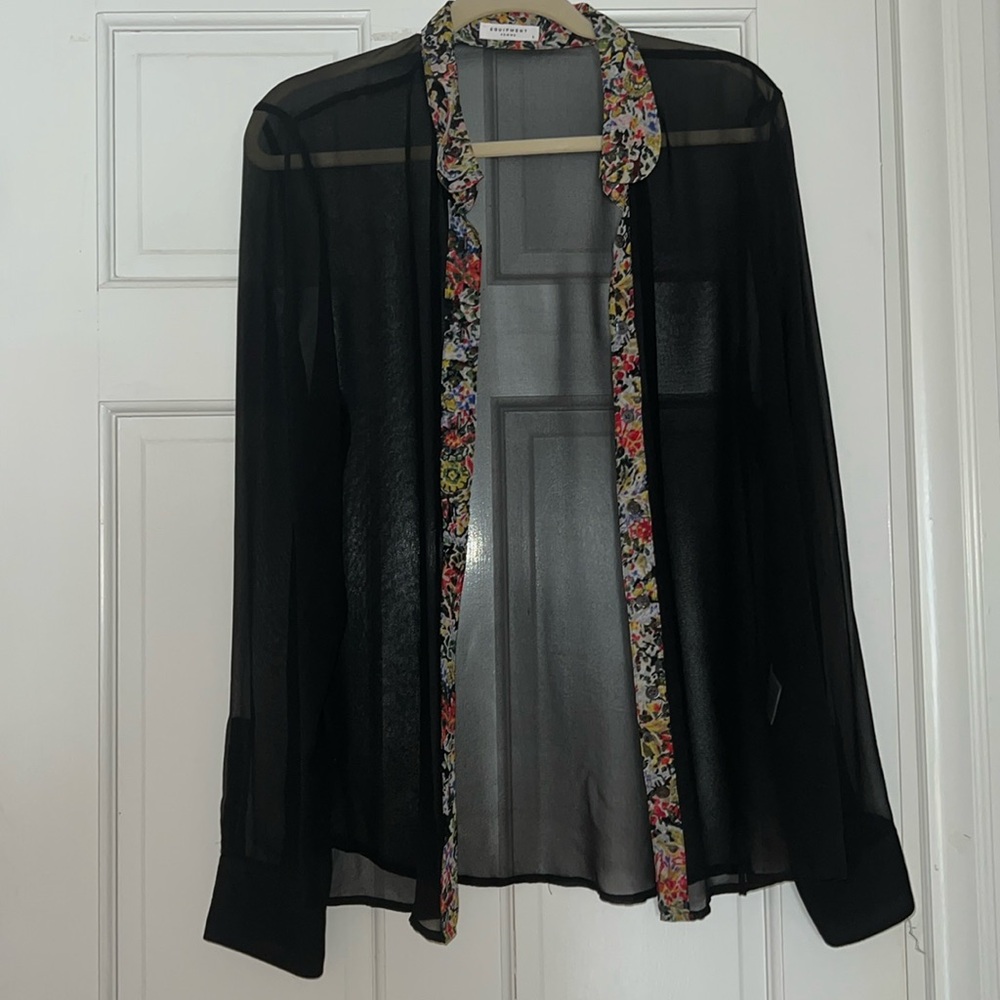 Equipment sheet black button down top with floral lining size large
